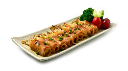 Yakitori Grilled Bacon and Golden Needle Mushroom Wrapped with Sauce teriyaki