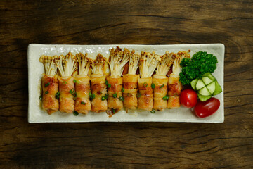 Yakitori Grilled Bacon and Golden Needle Mushroom Wrapped with Sauce teriyaki