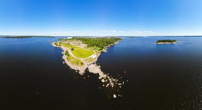 Aerial summer view of Katariina Seaside Park, Kotka, Finland