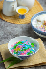 Rice Flour Jelly in Sweet Coconut Milk.