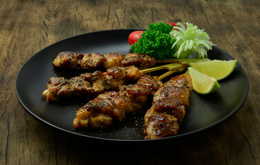 Yakitori Grilled Chicken with Black Peppers Skewers Japanese Food fusion style