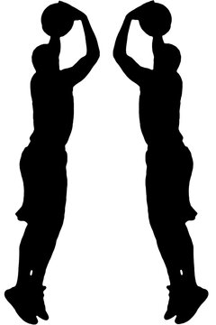 Basketball. Black silhouettes of basketball coach isolated on a white background. Mirrored