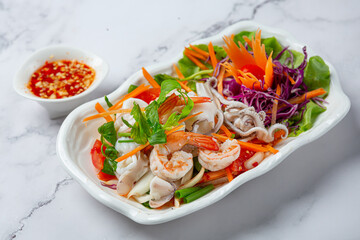 Fresh mixed seafood salad, spicy and Thai food.