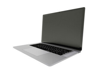 Side view of Open laptop computer. Laptop isolated on a white background. - 366306034