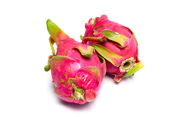Close-up two fresh dragon fruit isolated on white background. selective focus, soft focus.