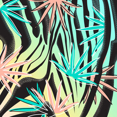 Summer pattern with exotic leaves and zebra.