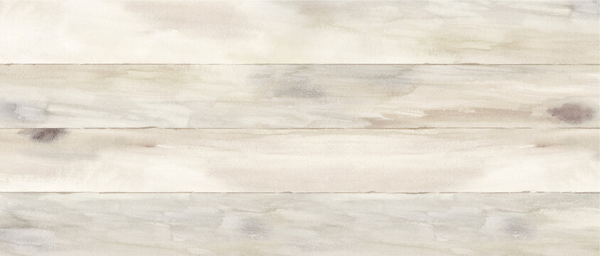 木の板を合わせた床や天板、壁。白い木目の背景。水彩イラストのトレースベクター。