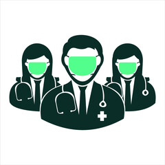 man and Woman as doctor or nurse. Set of female characters in medical uniform and face masks. Coronavirus epidemic. Vector illustration