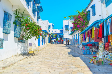 The market street of Sidi Bou Said, Tunisia