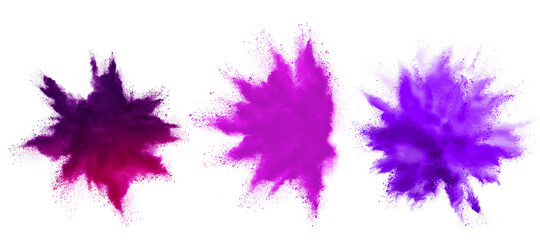Abstract purple powder on white background. holi festival.
