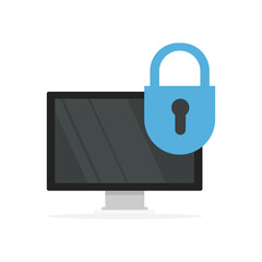 Computer with lock illustration. Protection concept. 