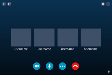 Video conference call. Communication via internet. Screen mockup. Application interface.