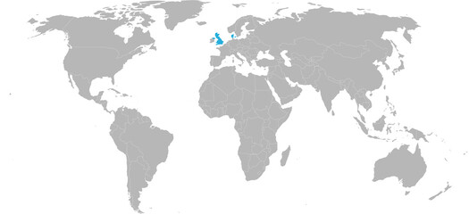 Fototapeta na wymiar Denmark, United kingdom countries isolated on world map. Light gray background. Economic and trade relations.