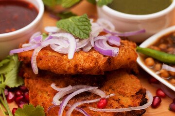 Indian famous street food tikki with its ingredient