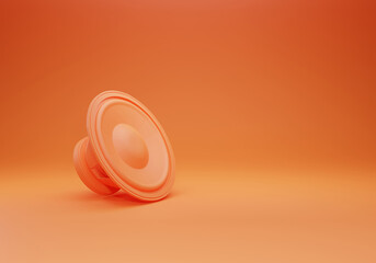 The orange audio speaker is placed on an isolated orange background, 3D rendering illustration design isolated