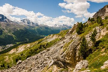 St. Moritz, Corviglia, Wanderweg, via Engiadina, Corvatsch, Murtèl, Oberengadin, St. Moritz Bad, Seenplatte, Alpen, Graubünden, Sommer, Schweiz