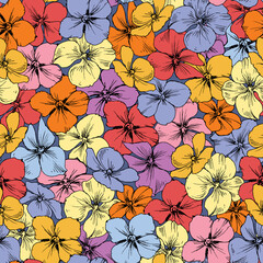 Small hydrangea flowers stems seamless pattern in bright colors