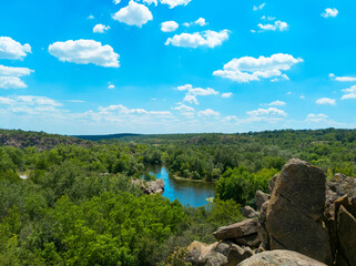 The view from top to the southern bug river. Bug Guard national nature park in Ukraine. Stock photo.