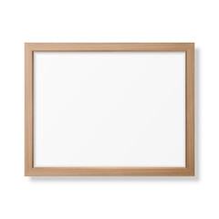 Vector 3d Realistic Horizontal Brown Wooden Simple Modern Frame Icon Closeup Isolated on White Background. It can be used for presentations. Design Template for Mockup, Front View