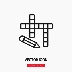 crossword icon vector. Linear style sign for mobile concept and web design. crossword symbol illustration. Pixel vector graphics - Vector.