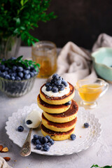 Pancakes with blueberry..style  .selective focus