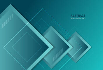 Abstract modern turquoise geometric template with square shapes composition on gradient background. Design with copy space for text. Vector Illustration.