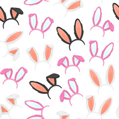 Obraz premium Easter Masks with Rabbit Ears Seamless Pattern Background. Vector