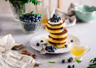 Pancakes with blueberry..style  .selective focus