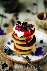 Pancakes with blueberry..style  .selective focus