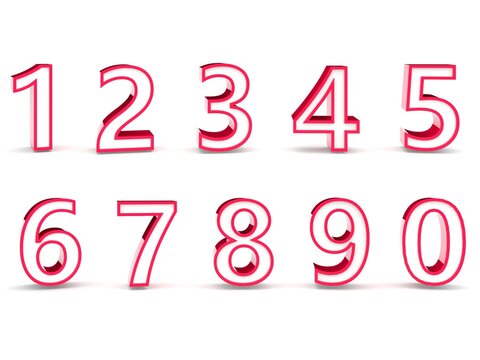 3D Numbers 1234567890 On White Background