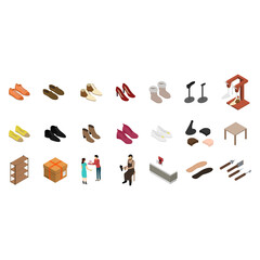 Shoe Work Shop Icons Concept 3d Isometric View. Vector