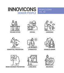 Senior people line design style icons set