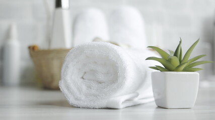 Beautiful spa composition on massage table , spa relax concept, copy space, beautiful spa set on...