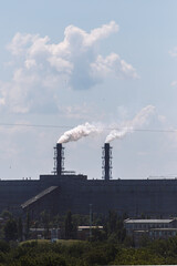 factory with chimneys of chemical smoke pollution ecological environment