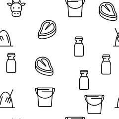 Cow Farming Animal Vector Seamless Pattern Thin Line Illustration