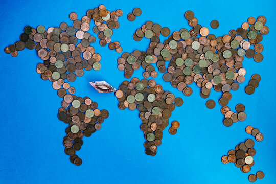 World map made with euro coins
Conceptual of traveling, new normality and tourism, traveling after Covid-19