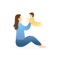 Obraz na płótnie Canvas adorable woman playing and cuddling with her baby. mom holding her baby, healthy baby, newborn, happy family, and happy motherhood. flat vector illustration