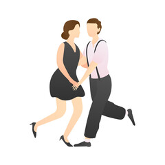 Fototapeta na wymiar romantic couple dancing while holding hands. man and woman at school, studio, and party. outdoor activity romantic couple scenes. romantic couple relationship in flat vector illustration