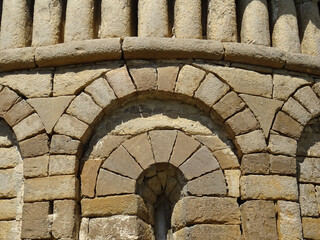 Detail of ashlars and Voussoirs. Apse of the Mozarab Pre-Romanesque or Romanesque Church of San...