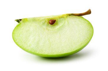 Green apple slice isolate. Green apple on white background. Apple slice with clipping path.