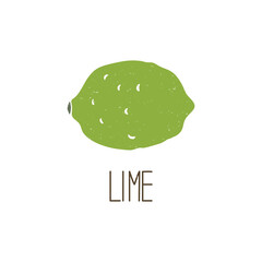 Cute colored caption lime isolated on transparent background. Colorful pictogram original design. Can be used for infographics, identity or decoration. Vector shabby hand drawn illustration