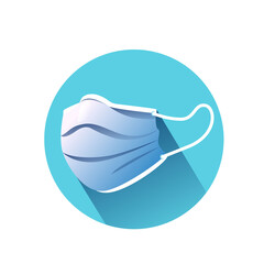 Surgical mask flat icon. Face and breathing protective facial wear color illustration. Concept of personal health safety and hygiene during corona virus pandemic. Editable stroke long shadow vector