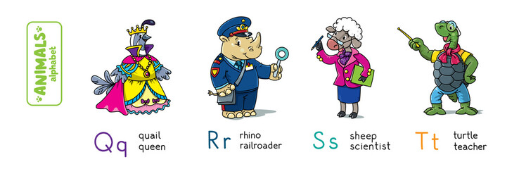 Fototapeta premium Animals with professions. Funny alphabet or ABC.