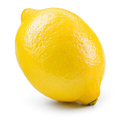 Lemon slice isolate. Lemon round slice. Lemon slice with zest isolated. Cut lemon fruit with clipping path.