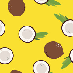 Coconut seamless pattern. Fresh mood. Usefull for summer and beach ddecoration.