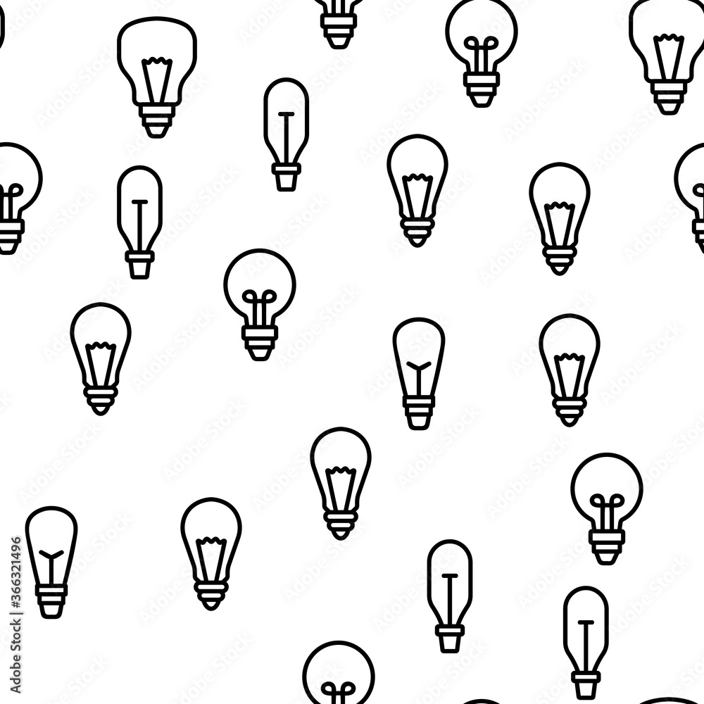 Poster light bulb vector seamless pattern thin line illustration