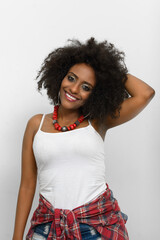 Portrait of young beautiful African woman with Afro hair