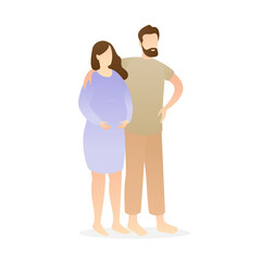 happy man embrace pregnant women. pair of young loving parents. happy pregnancy, childbirth anticipation. romantic couple relationship in flat vector illustration