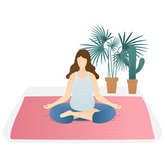 Fototapeta premium happy pregnant women doing yoga meditation. happy pregnancy, childbirth anticipation. flat vector illustration