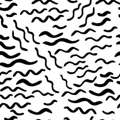 Hand-drawn pattern background with black and white small waves. Hand-drawn seamless pattern. Vector isolated illustration.